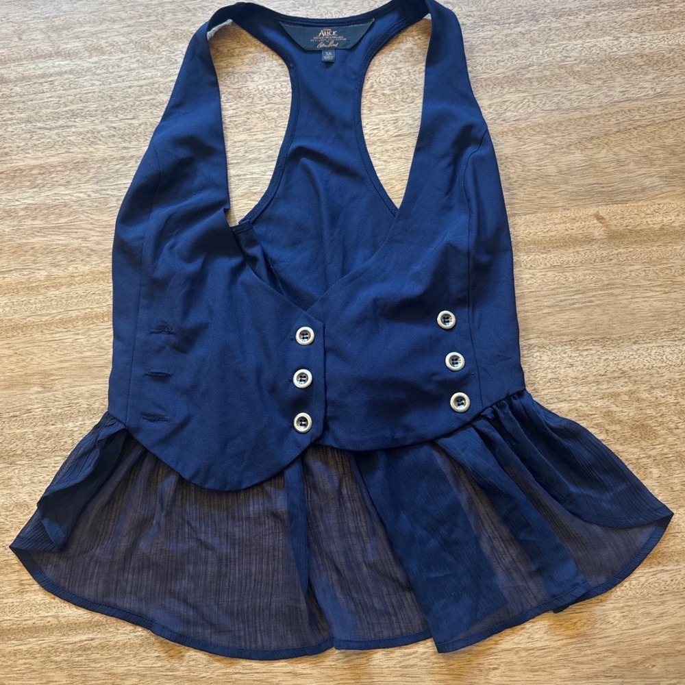 Disney‎ Alice Through Looking Glass Colleen Atwood Navy Peplum Vest Top XS